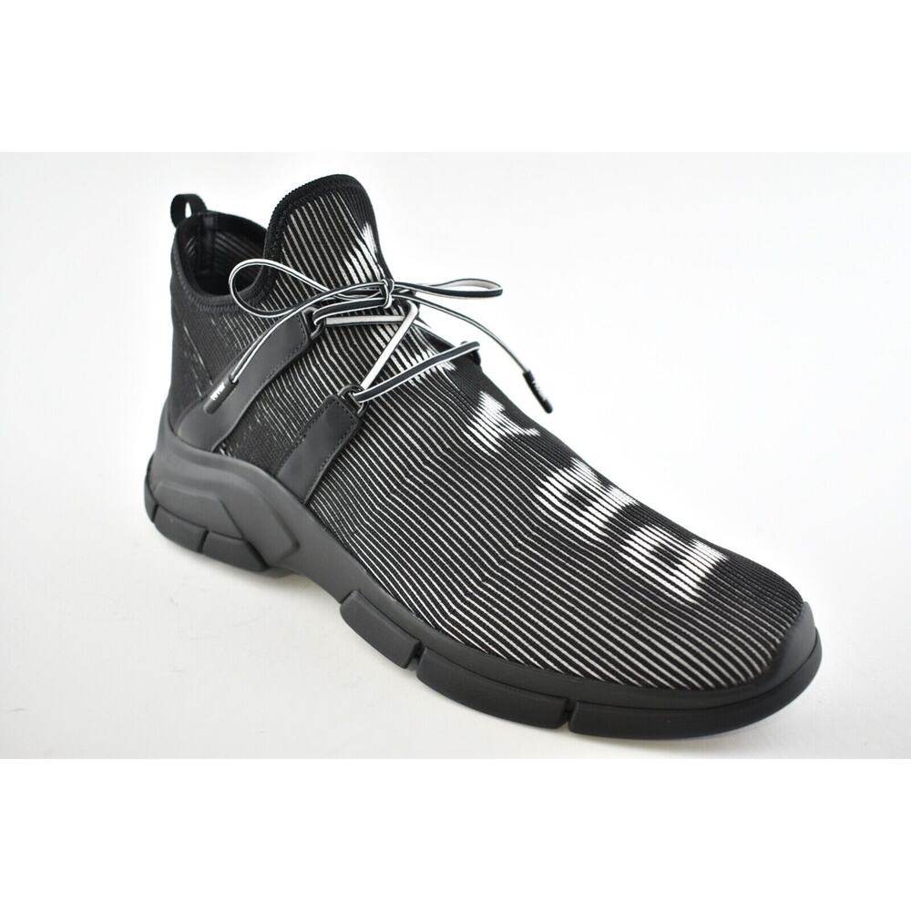 Prada Logo Knit Row Sock Black White Low Flat Trainer Sneaker Men UK 9.5 US 10.5 - Picture 2 of 12
